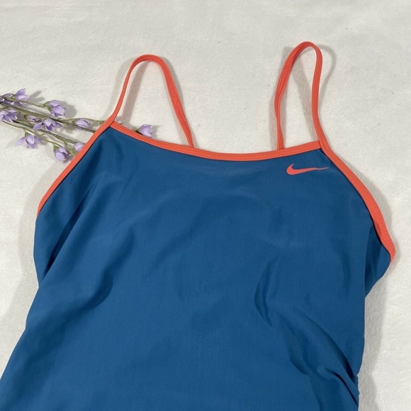 NEW Nike‎ [ 6 ] Cross Tie Back One Piece Swimsuit in Blue /Coral - Picture 6 of 12